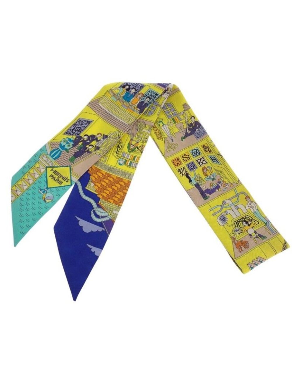Hermes La Maison Des Carres Des Carre Scarf Silk Yellow Blue Narrow